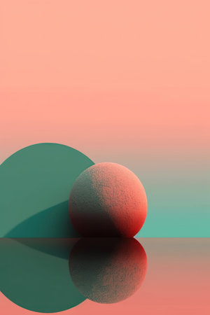 3d render of abstract geometric composition with two spheres in pastel colorsの素材