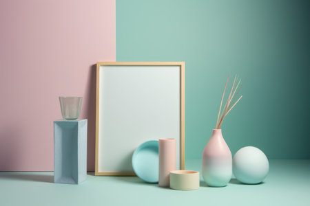 3d render, abstract minimal composition, geometric shapes, pastel colorsの素材