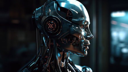 3d rendering robot artificial intelligence in future technology concept. cyberpunkの素材