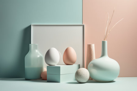 Minimalistic composition with vases and pastel colors. 3d renderの素材