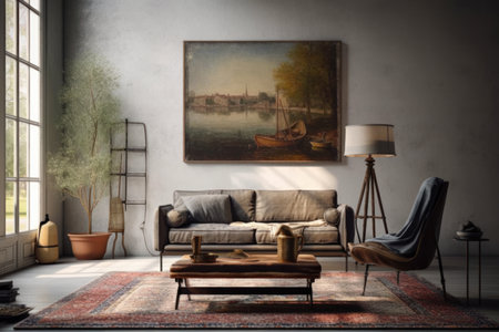 interior with sofa, armchair and lamp. 3d illustrationの素材