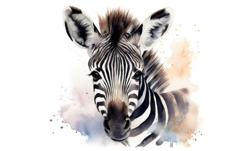 Watercolor portrait of zebra isolated on white background. Hand drawn animal illustrationの素材