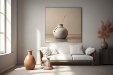 Interior of living room with white sofa and vase, 3d renderの素材