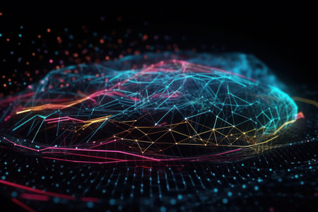 3d rendering of abstract digital technology background with connecting dots and linesの素材