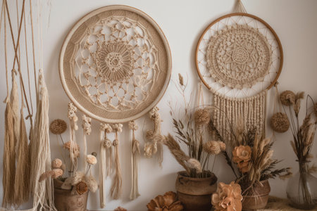 Dreamcatcher on the wall. Dreamcatcher made of natural materialsの素材