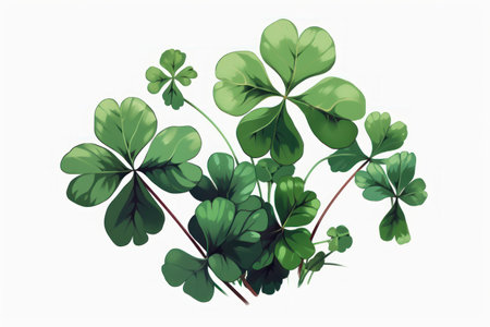 Illustration of four-leaved clovers on a white backgroundの素材