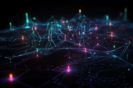 3d rendering of abstract technology digital background with connection lines and dotsの素材