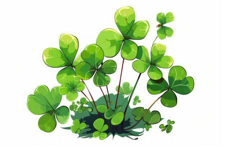 Illustration of four-leaved clovers on a white backgroundの素材