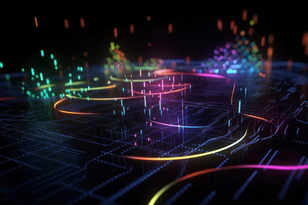 3d rendering of abstract technology concept. Futuristic circuit board with glowing lines.の素材