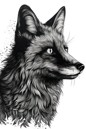 portrait of a wolf. Hand-drawn illustration on white backgroundの素材