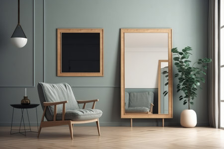 Interior of modern living room with armchair and mirror. 3d renderingの素材