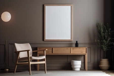 Mock up poster frame in interior background, 3D render illustrationの素材