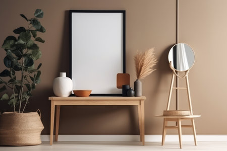 Mockup poster frame in living room interior background, 3d renderの素材