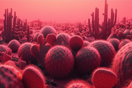 Cactuses and cactuses in the desert. 3d renderingの素材
