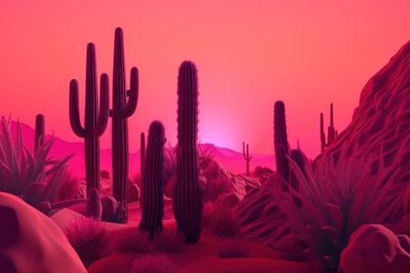 Cactuses in the desert. 3D rendering. computer graphic.の素材