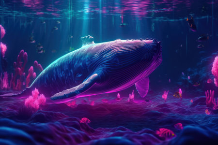 Whale in the ocean. 3D render of a whale underwater.の素材