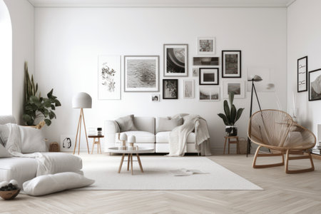 Modern scandinavian living room interior design. 3d renderingの素材
