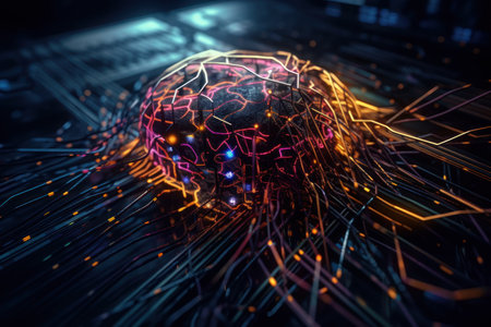 3d rendering of abstract technology concept with circuit board and human brainの素材