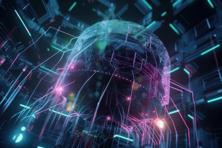 3D rendering of abstract technology concept. Communication and data exchange.の素材