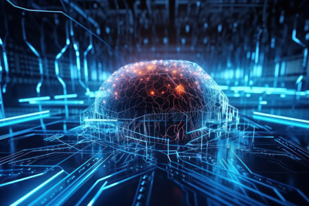3D rendering of an artificial intelligence brain in a cyberspaceの素材