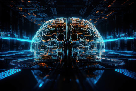 3d rendering of human brain with circuit in cyberspace backgroundの素材