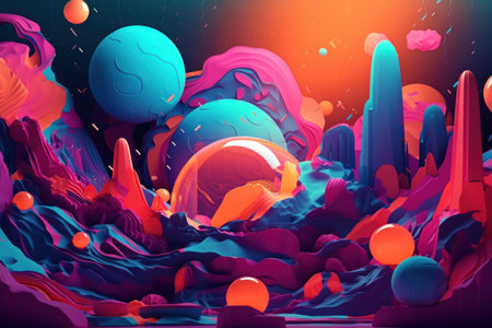 Abstract background with planets, stars and space. 3d rendering.の素材