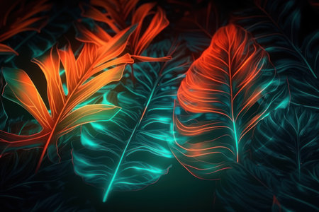 Tropical leaves background, exotic plant, 3d render illustrationの素材