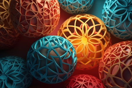 3d render of abstract geometric background with colorful balls. Computer generated illustration.の素材