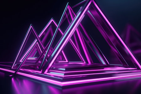 3d render, abstract background with geometric shapes, neon lights. Glowing triangles.の素材