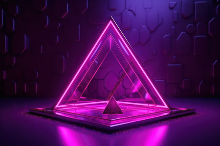 3d rendering of an abstract background with neon lights and a pyramidの素材
