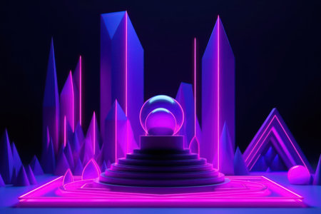 3d render, abstract geometric background, crystal ball on the podiumの素材