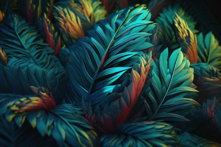 Tropical leaves background, 3d rendering. computer digital drawing.の素材
