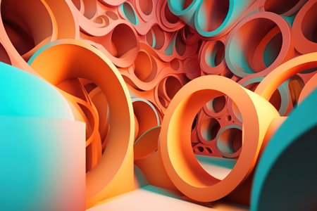 Abstract 3d rendering of chaotic geometric shapes. Colorful background.の素材