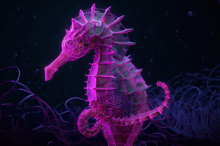 3D Illustration of a Seahorse in the Sea with bubblesの素材