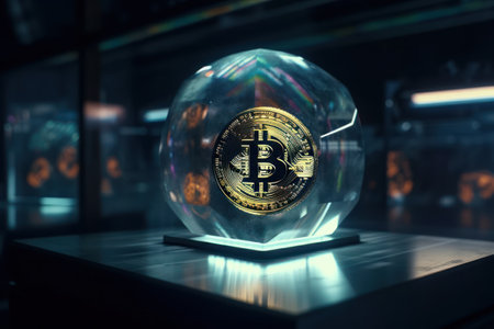 Bitcoin in a glass jar. Cryptocurrency concept. 3D Renderingの素材