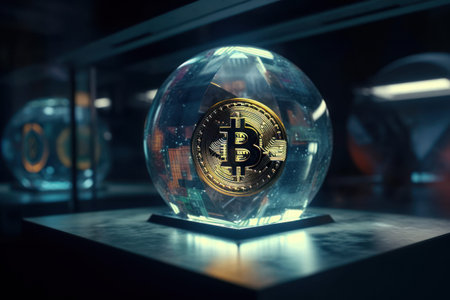 Bitcoin in a crystal ball. Cryptocurrency concept. 3D Renderingの素材