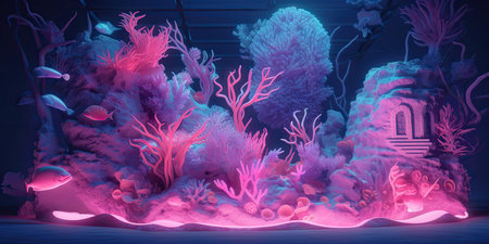 underwater life. Underwater world with corals and fishes. 3d renderingの素材