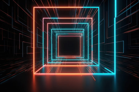 Abstract neon background. Glowing neon tunnel. 3d rendering.の素材