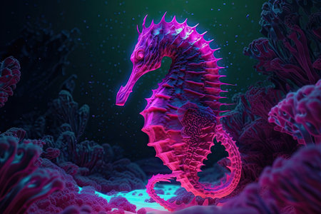 Illustration of a seahorse under the sea, 3d renderの素材
