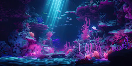 underwater world. Underwater world with corals and fish. 3d renderingの素材