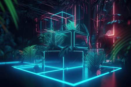 3d rendering, Futuristic Sci-Fi Background, Glowing neon lights, 3d illustrationの素材