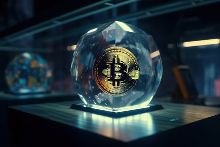 Bitcoin inside a glass jar. Cryptocurrency concept. 3D Renderingの素材