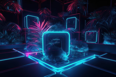 3d rendering of abstract futuristic background with neon lights. Sci fi design.の素材