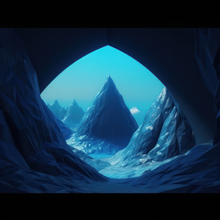 Fantasy ice cave in the blue sky. 3d illustration.の素材