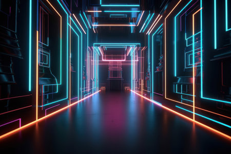 3d render, abstract background with neon lights, tunnel, corridorの素材
