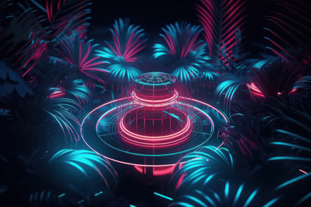 3d rendering of abstract futuristic background with neon lights. 3d illustration.の素材