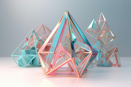 3D rendering of a set of colorful polygonal pyramidsの素材