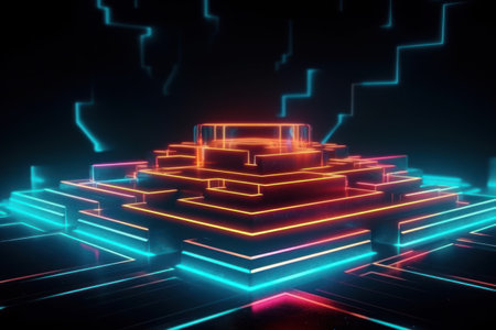 Glowing neon abstract background. 3d rendering, 3d illustration.の素材