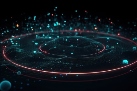 Futuristic technology wave background with glowing particles. 3D renderingの素材