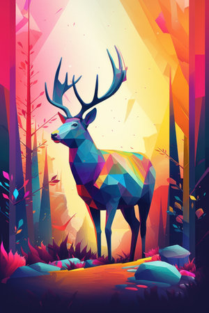Deer in the forest. Colorful vector illustration of a deer.の素材